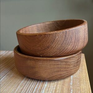 2 Teak Wood Bowls Thailand Vintage.